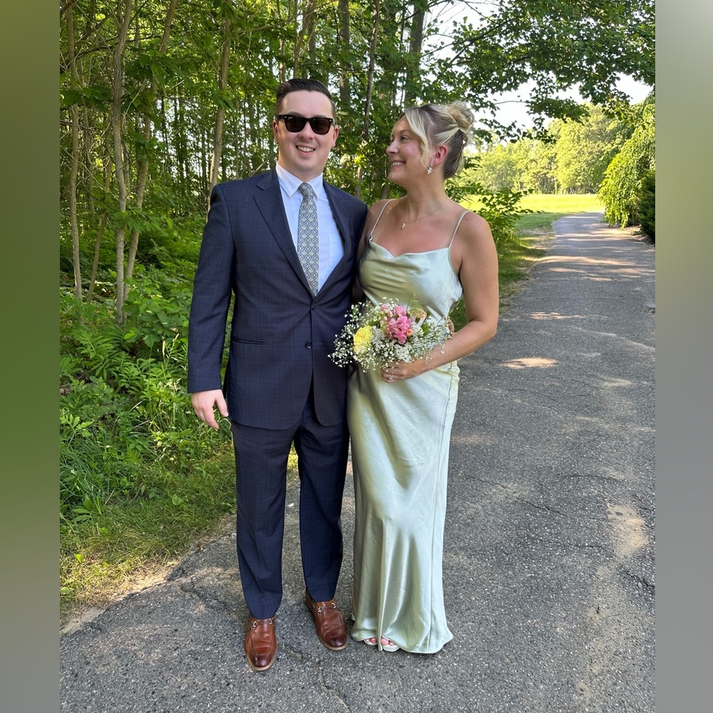 Sage green silk bridesmaid dress - maxi